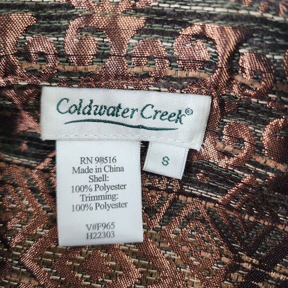 Coldwater Creek Womens Jacket Size Small Tapestry Copper Metallic Print Button - Picture 9 of 10